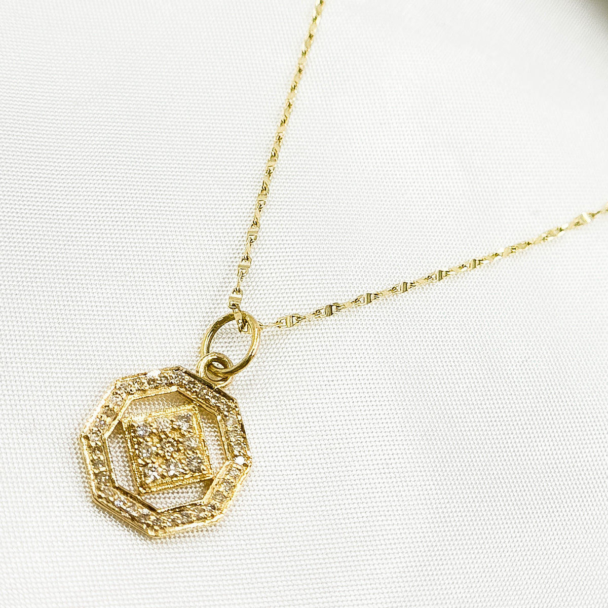 14K Gold Diamond Octagon Charm