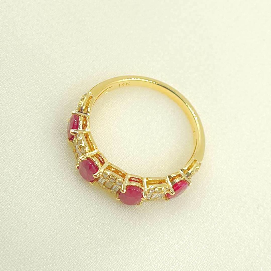 14K Solid Yellow Gold width Half Diamond and Ruby Band Ring. RAF01372RU