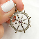 Load image into Gallery viewer, DP687. Diamond Sterling Silver Round Flower Pendant with Gemstone
