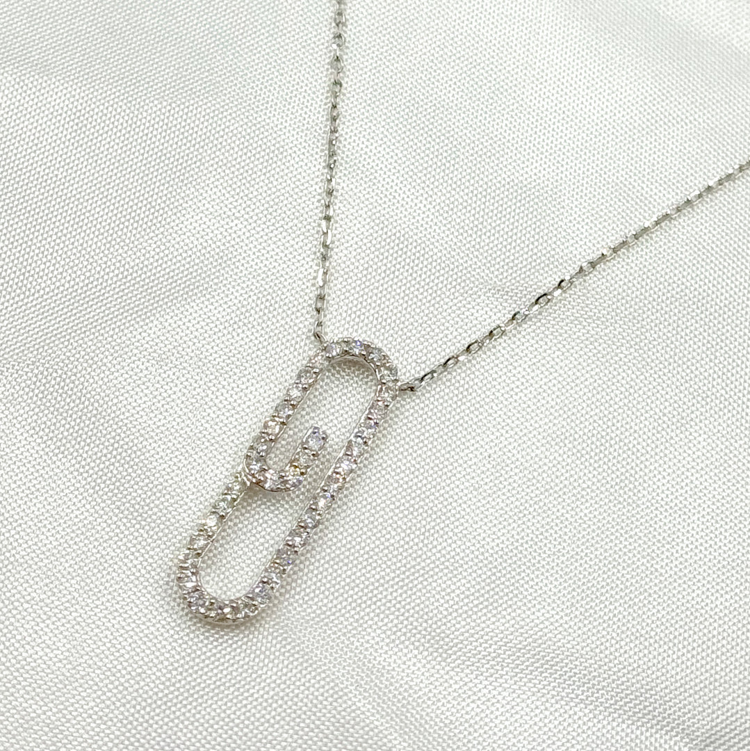 14K Solid Gold Diamond Paperclip Shape Necklace. NT403712