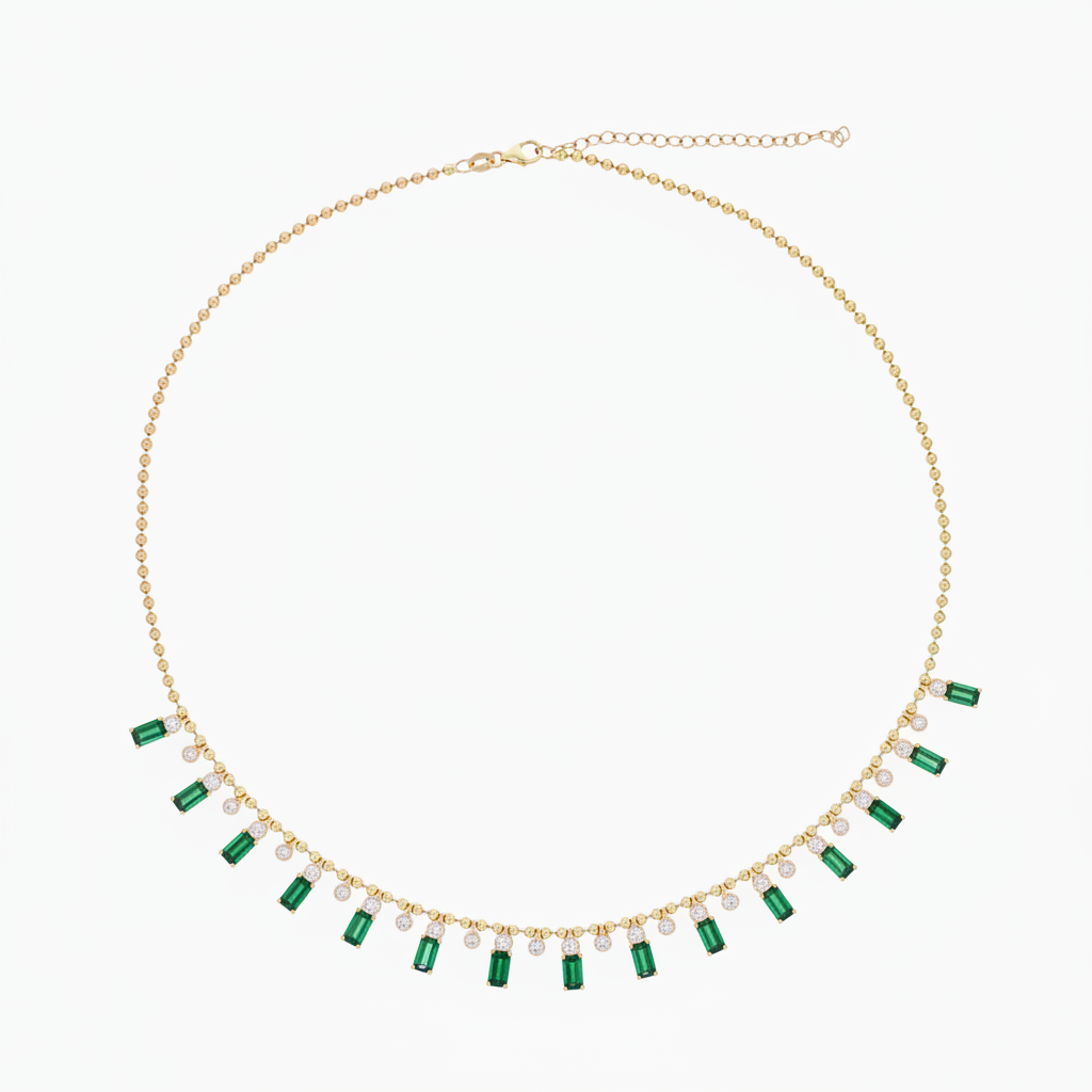 NFK71702. 14K Solid Gold Diamond and Gemstone Necklace