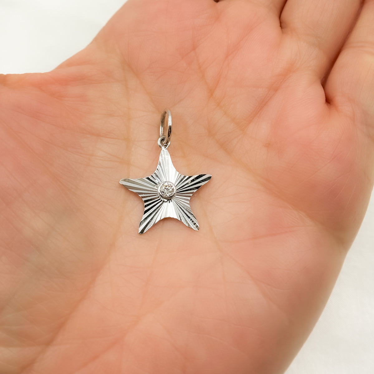 14K Solid White Gold Diamond Star
