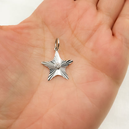 14K Solid White Gold Diamond Star