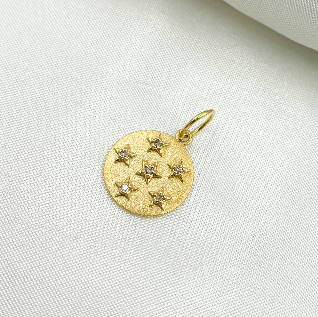 14K Solid Gold Circle Charm with Diamond Stars. GDP537