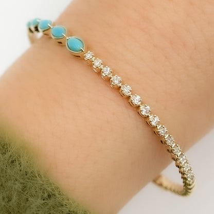 BNG68562. 14K Solid Yellow Gold Gemstone and Diamond Fancy Bangle