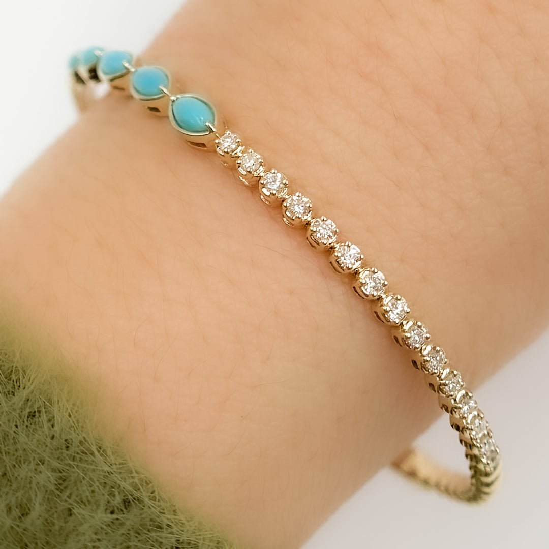 BNG68562. 14K Solid Yellow Gold Gemstone and Diamond Fancy Bangle