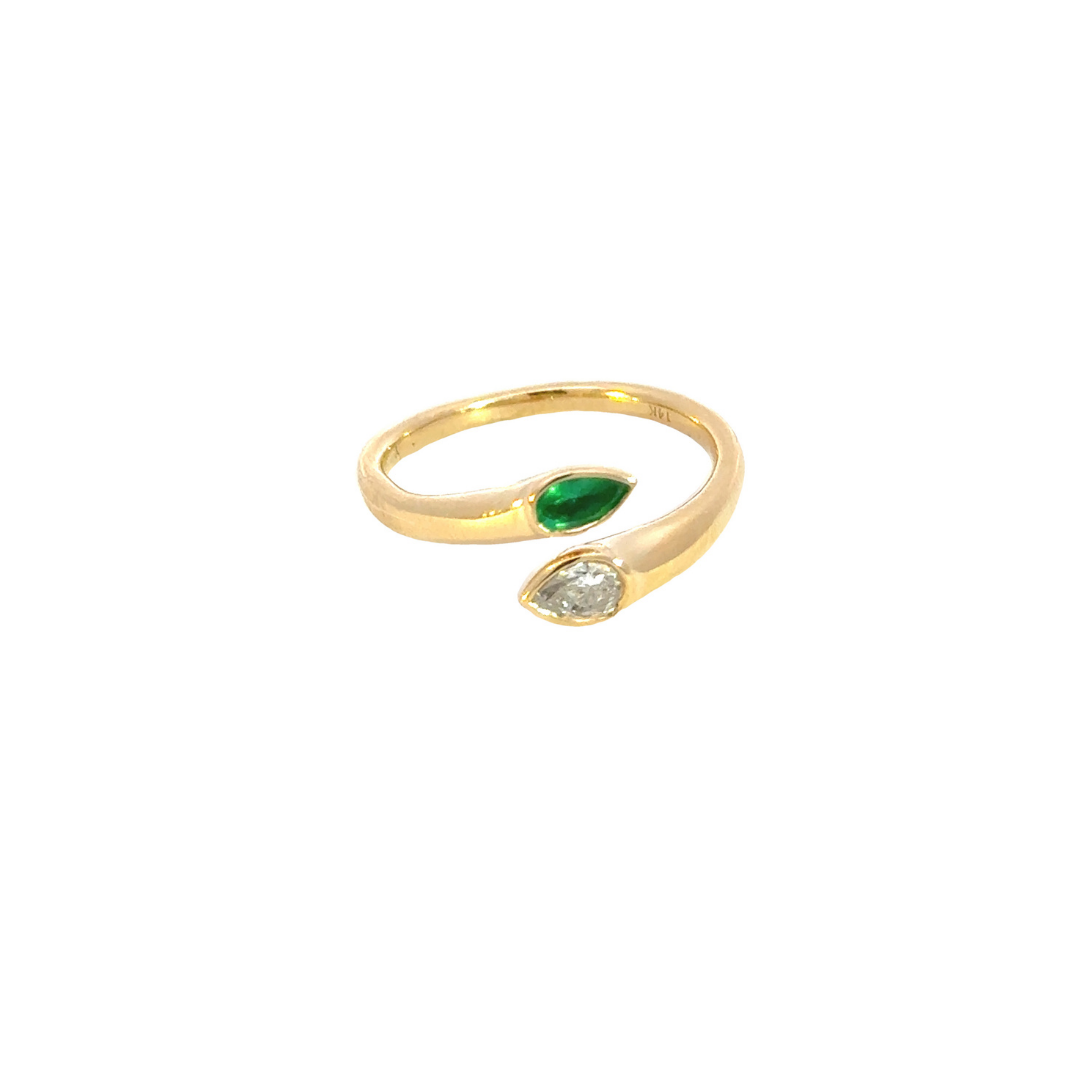 14k Solid Gold Emerald and Diamond Drops Ring.  RFE18105EM
