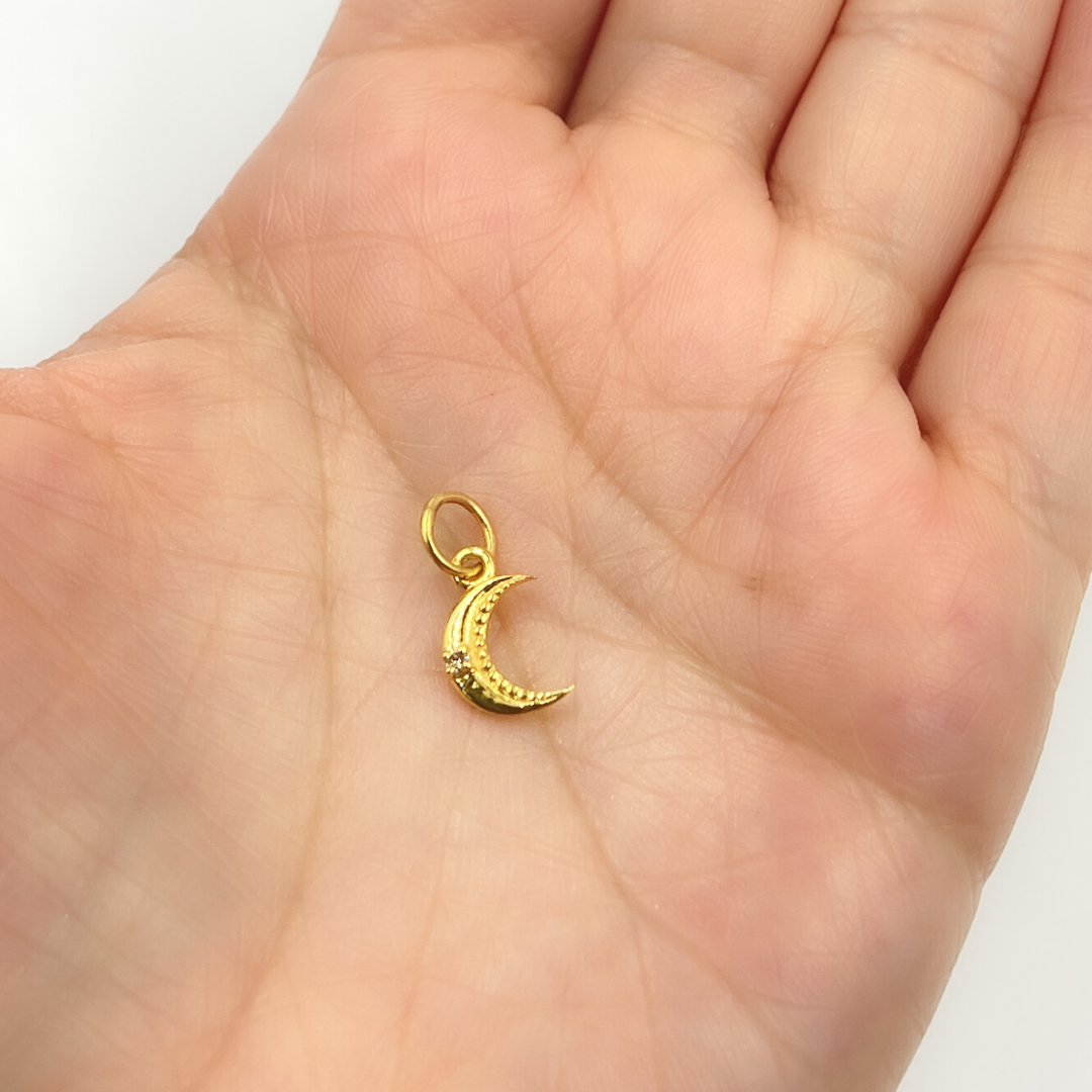 14K Gold with Diamonds Moon Shape Charm.  GDP297