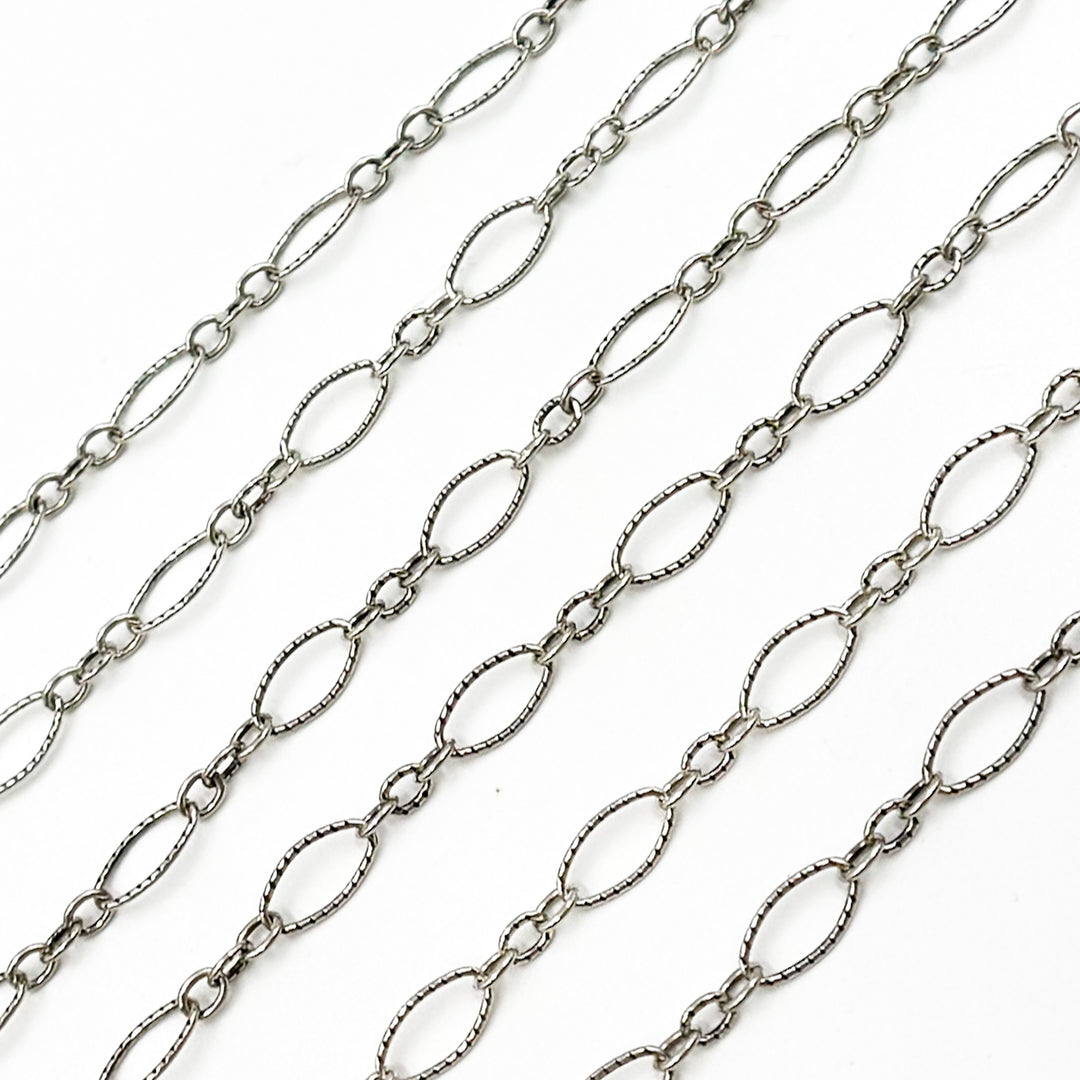 738TWOX. Oxidized Sterling Silver Hammered Oval and Smooth Round Links Chain