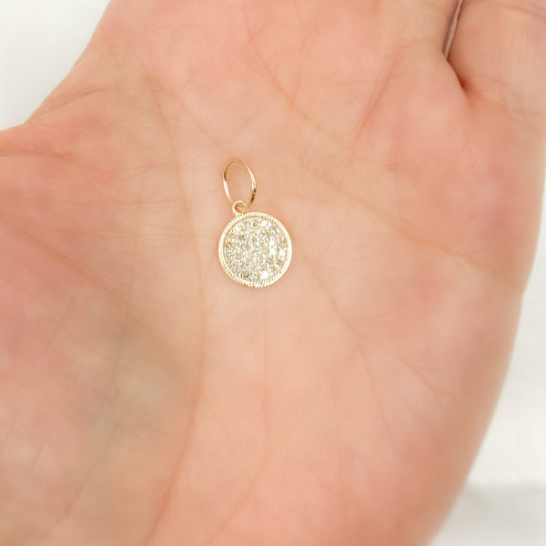 14K Solid Gold Diamond Circle Charm