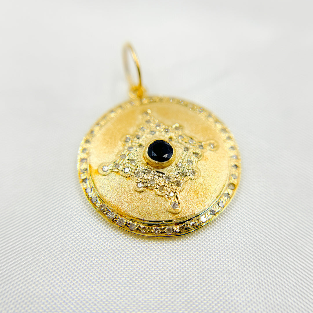 14K Solid Gold Diamond and Gemstone Round Charm. GDP245