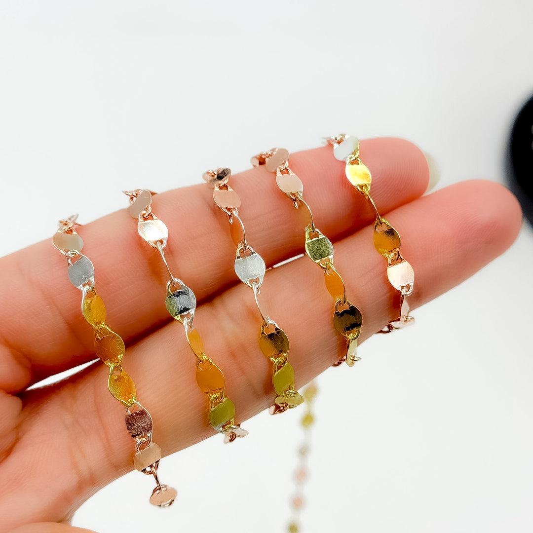 Z122GSR. White Silver, Gold Plated, and Rose Gold Plated Silver Marina Chain