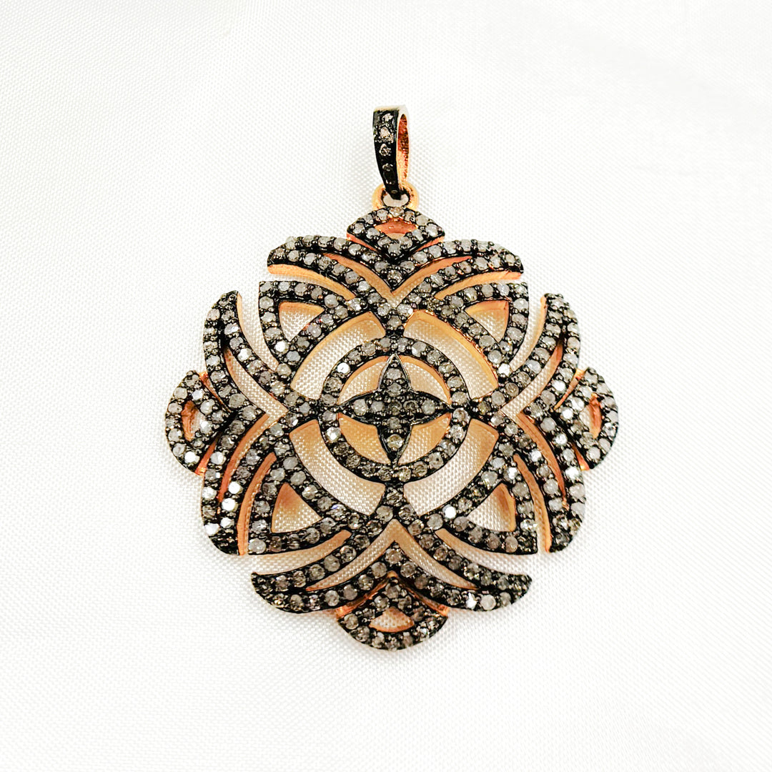 DP472. Diamond Silver Antique Finish Flower Pendant