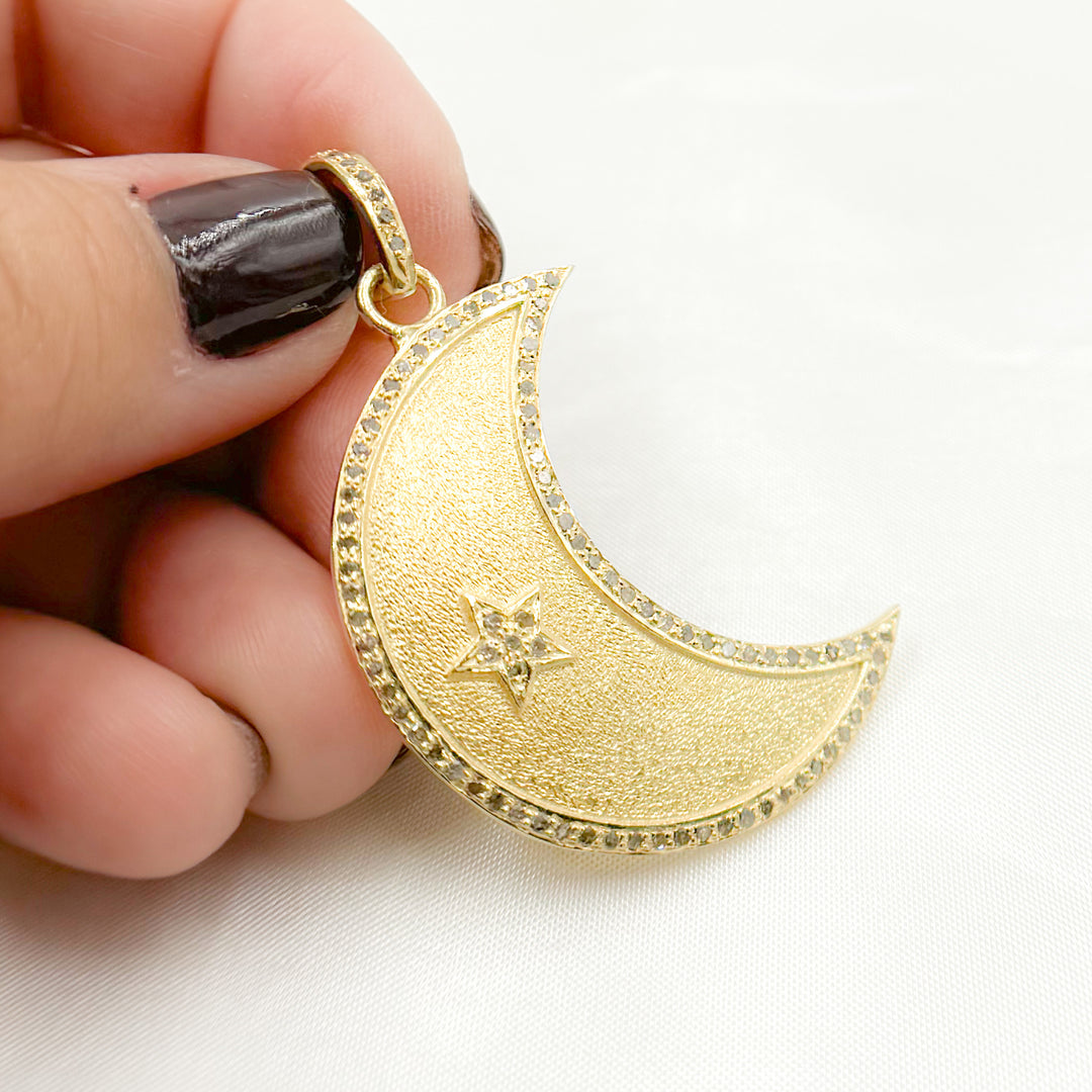 DP525. Diamond Sterling Silver Moon and Star Pendant