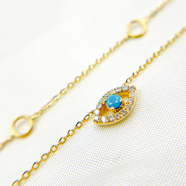 BR402460TQ. 14k Solid Gold Diamond and Gemstone Eye Necklace

