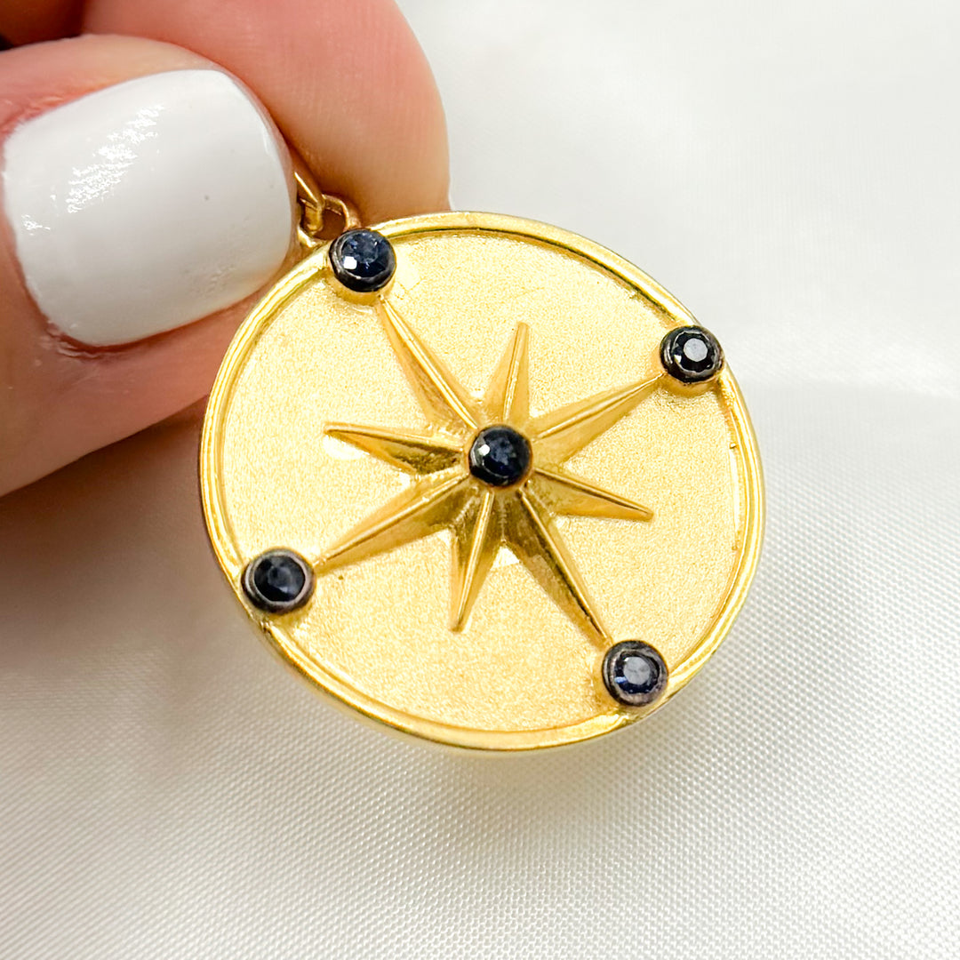 Silver Rounded Star Diamond Sterling Silver Round Star Pendant with Gemstone