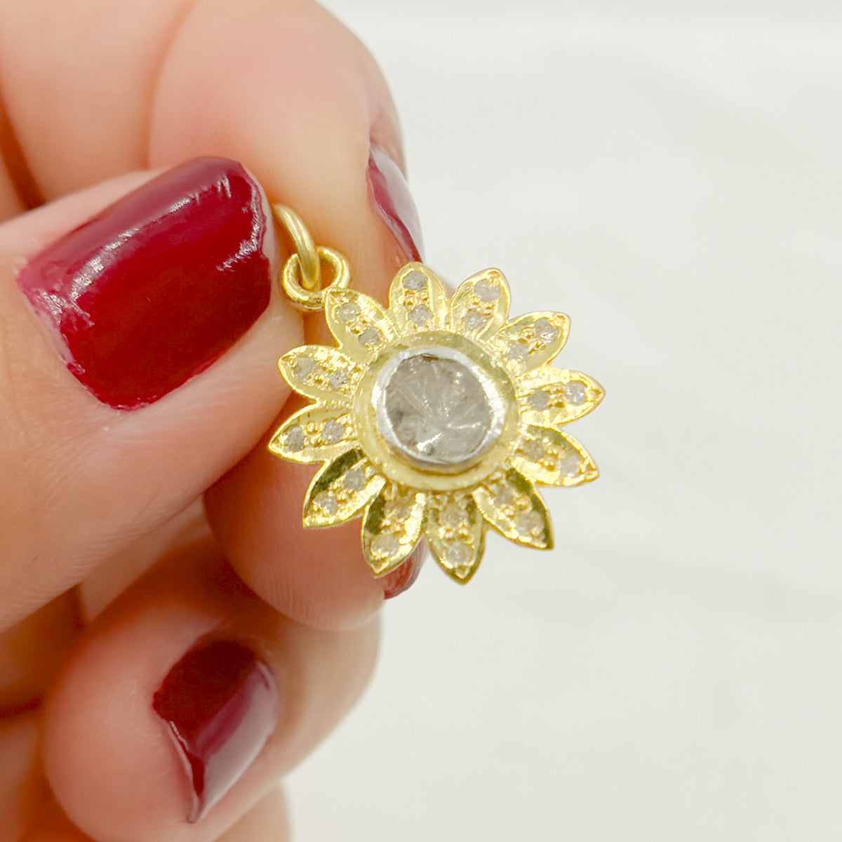 DC407. Diamond Sterling Silver Flower Pendant with Gemstone