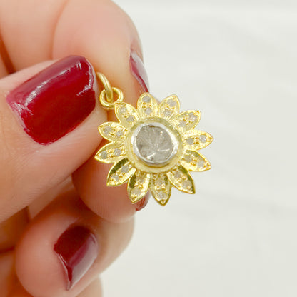 DC407. Diamond Sterling Silver Flower Pendant with Gemstone