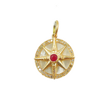 Load image into Gallery viewer, 14K Solid Gold Compass Circle Charm available in Mother of Pearl &amp; Ruby. KG169
