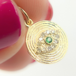 Load image into Gallery viewer, 14K Solid Gold Diamond Evil Eye Circle Charm. Available in (Blue Sapphire &amp; Emerald). GDP460
