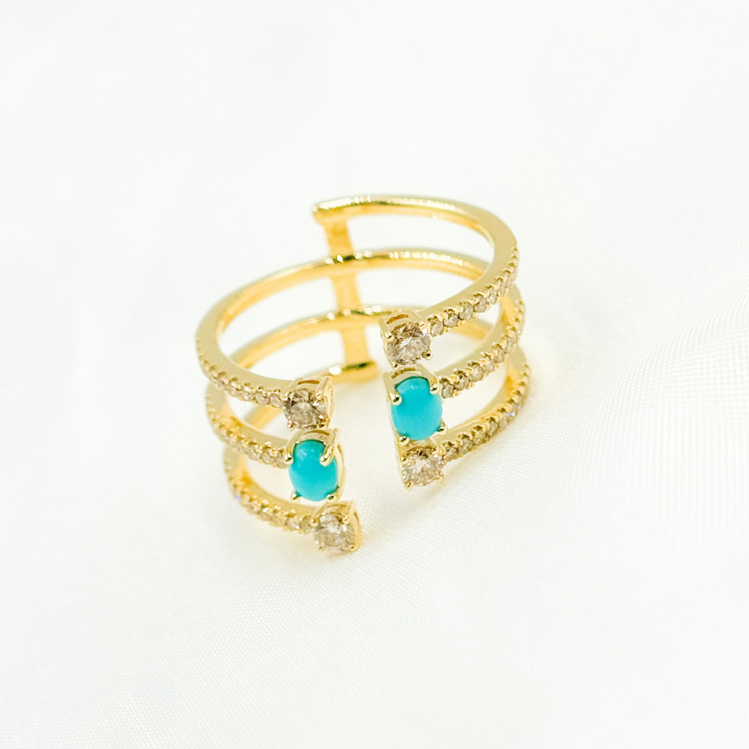 14k Solid Gold Diamond Turquoise Ring. CR96332TQ4X3