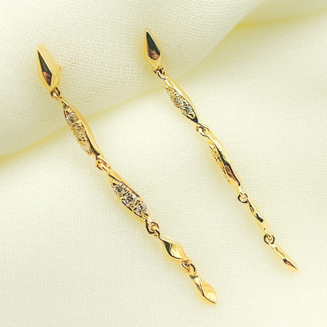 14K Solid Gold and Diamonds Threader Earrings. EFC52055