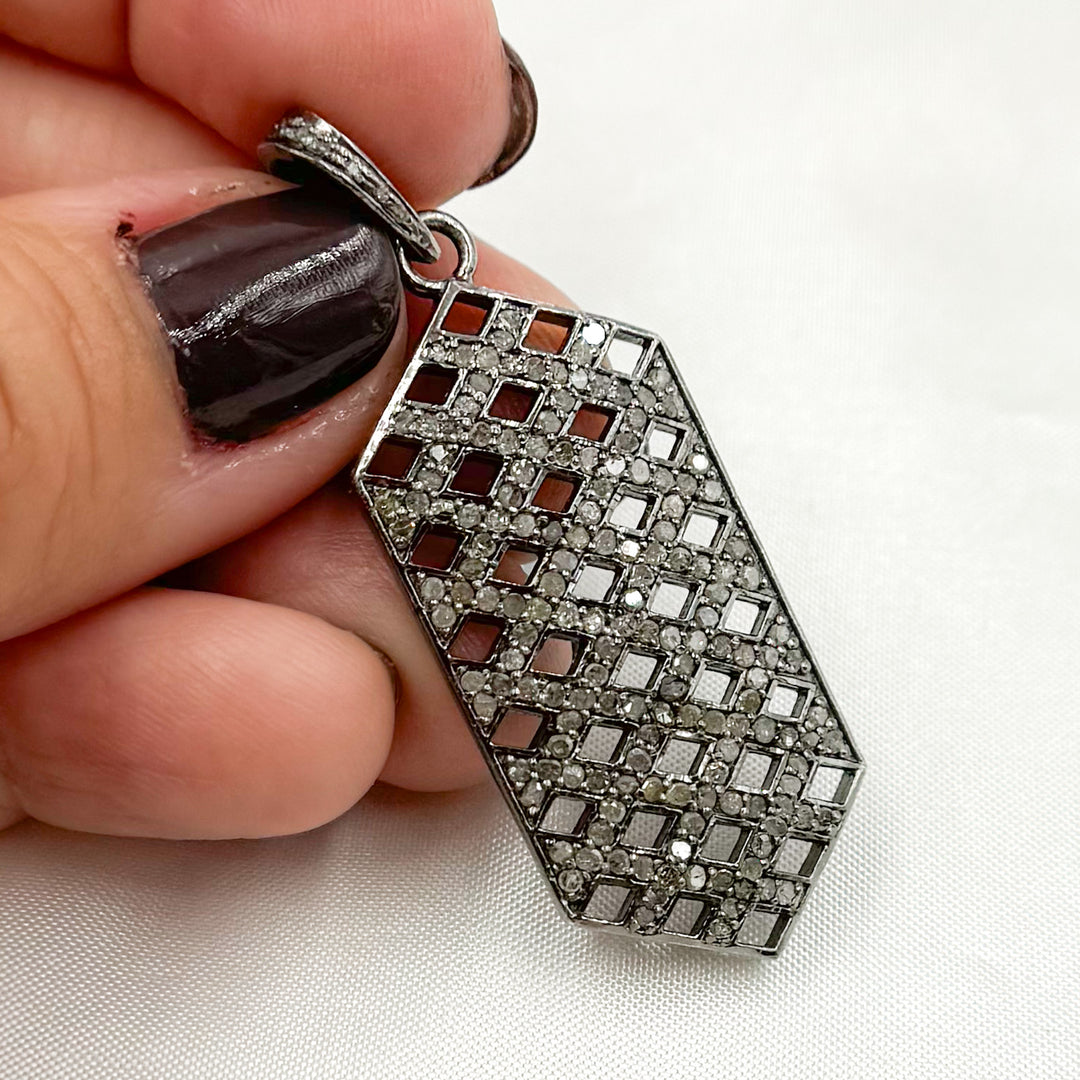 DP154. Diamond Sterling Silver Hexagon Pendant