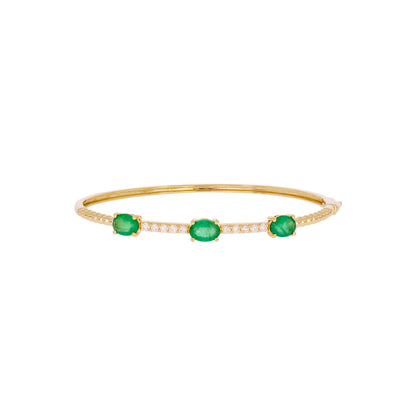 BNF68583EM. 14k Solid Gold Diamond and Emerald Bangle