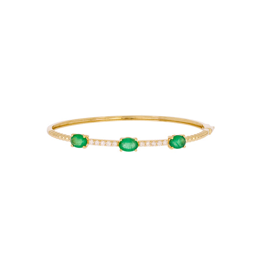 BNF68583EM. 14k Solid Gold Diamond and Emerald Bangle