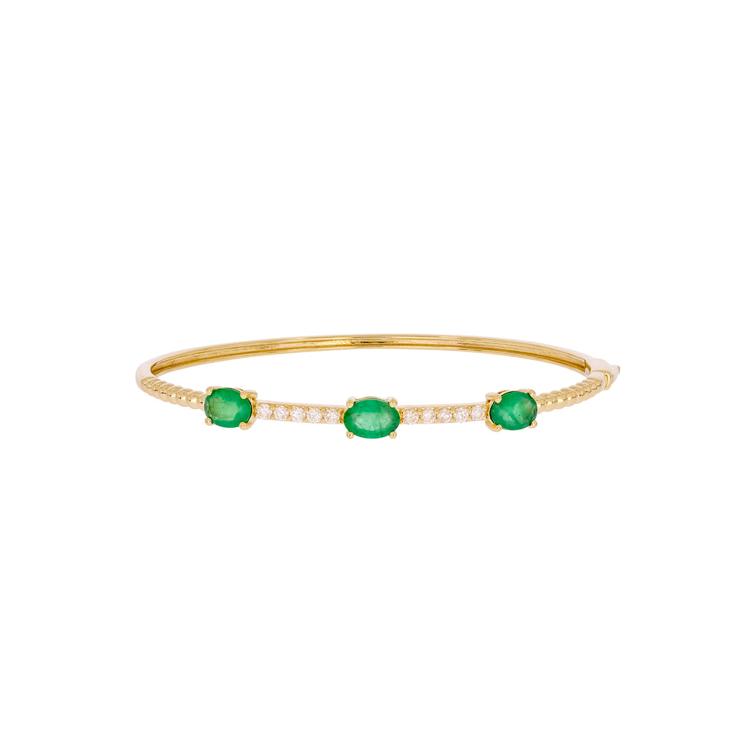 BNF68583EM. 14k Solid Gold Diamond and Emerald Bangle