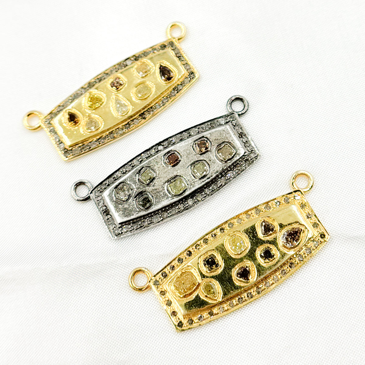 Diamond Sterling Silver Rectangle Pendant with Gemstone