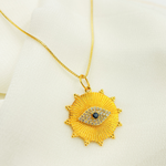 Load image into Gallery viewer, 14K Solid Gold Diamond and Blue Sapphire Circle Evil Eye. GDP300
