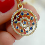 Load image into Gallery viewer, 14k Solid Gold Diamond and Blue Sapphire Circle Charm. GDP414
