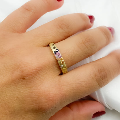 14K Solid Gold Diamond and Multi Sapphire Band Ring.
