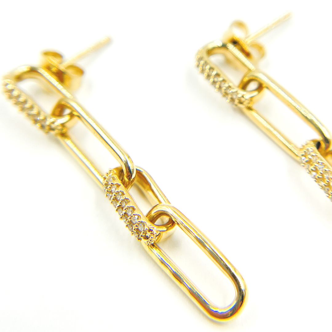 14K Solid Gold and Diamonds Paper Clip Dangle Earrings. EFC51944