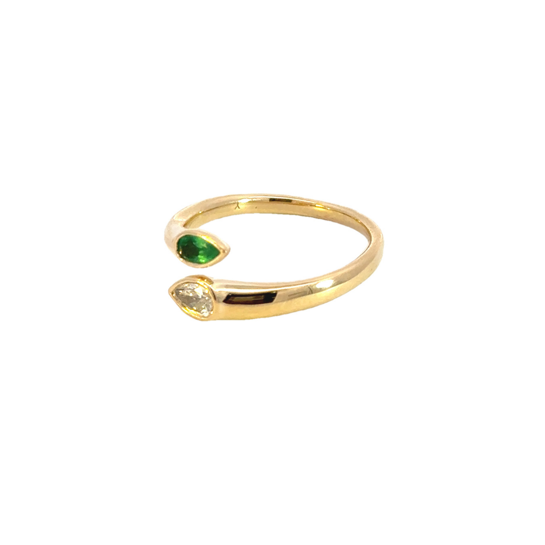14k Solid Gold Emerald and Diamond Drops Ring.  RFE18105EM