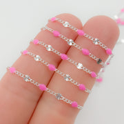 Silver Pink Color Enamel  Marina Link Chain