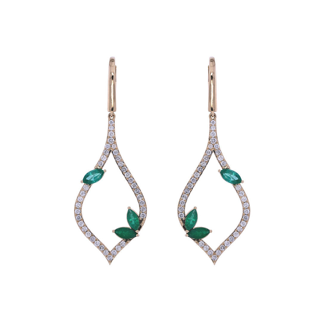 CE97268EM6X3. 14k Solid Gold Diamond and Emerald Fancy Dangle Earrings