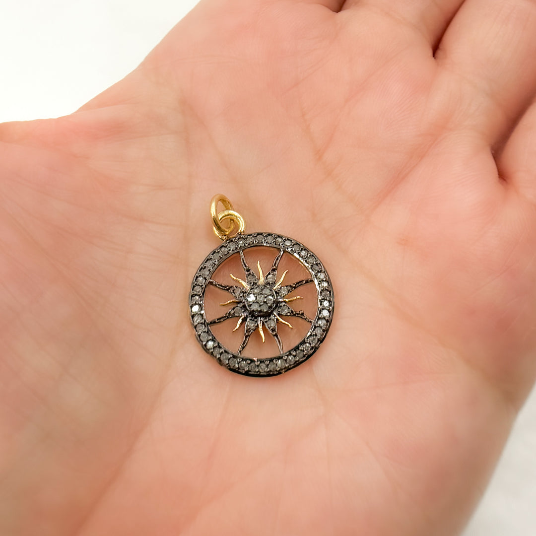 DP069B. Diamond Sterling Silver Round Sun Pendant