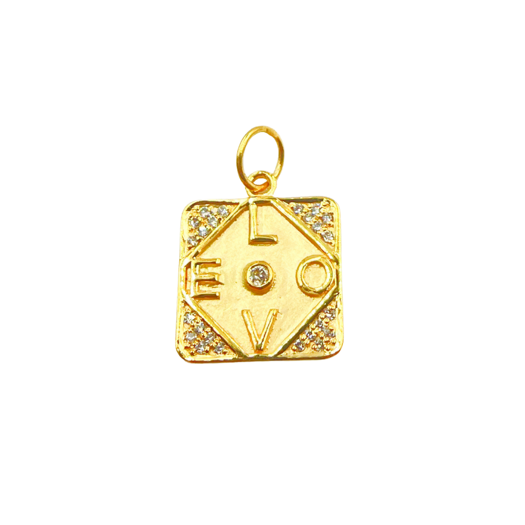 14K Solid Gold Square Love Pendant with Diamonds. GDP181