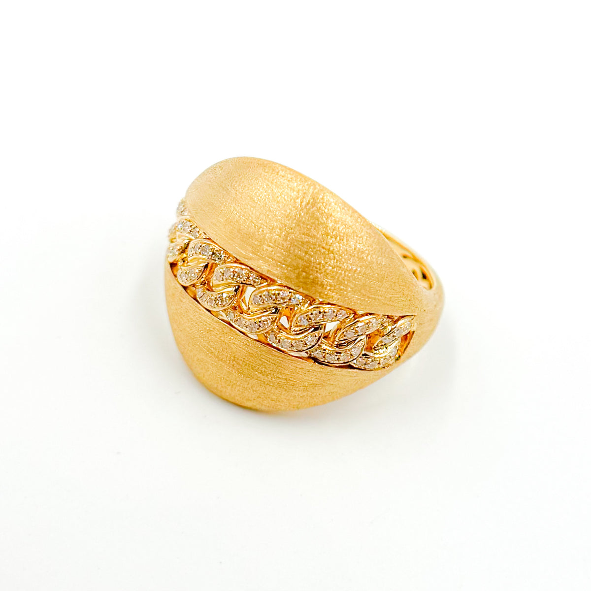 14K Yellow Matte Gold Diamond Cuban Band Ring