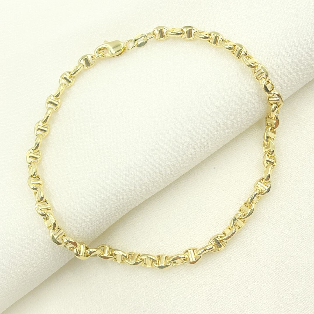 14K53Bracelet 14K Solid Yellow Gold Diamond Cut Marina Style Link Bracelet