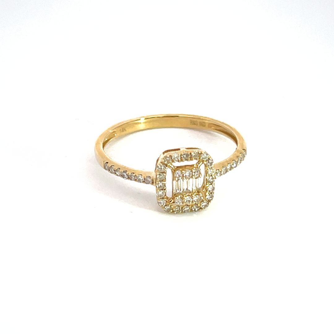 14k Solid Gold Diamond Rectangle Ring.
