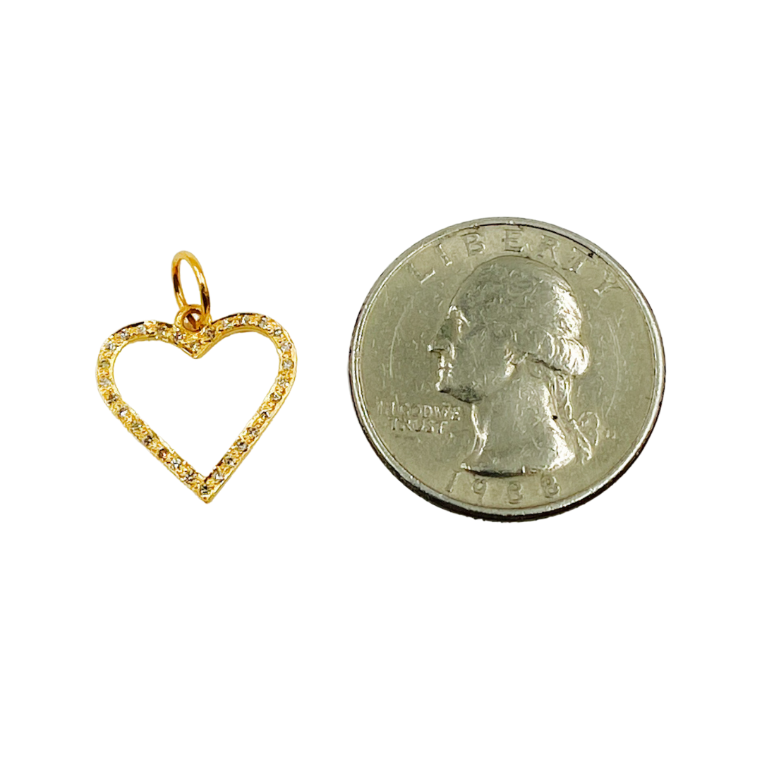 14K Solid Gold Diamond Heart Shape Charm. GDP87