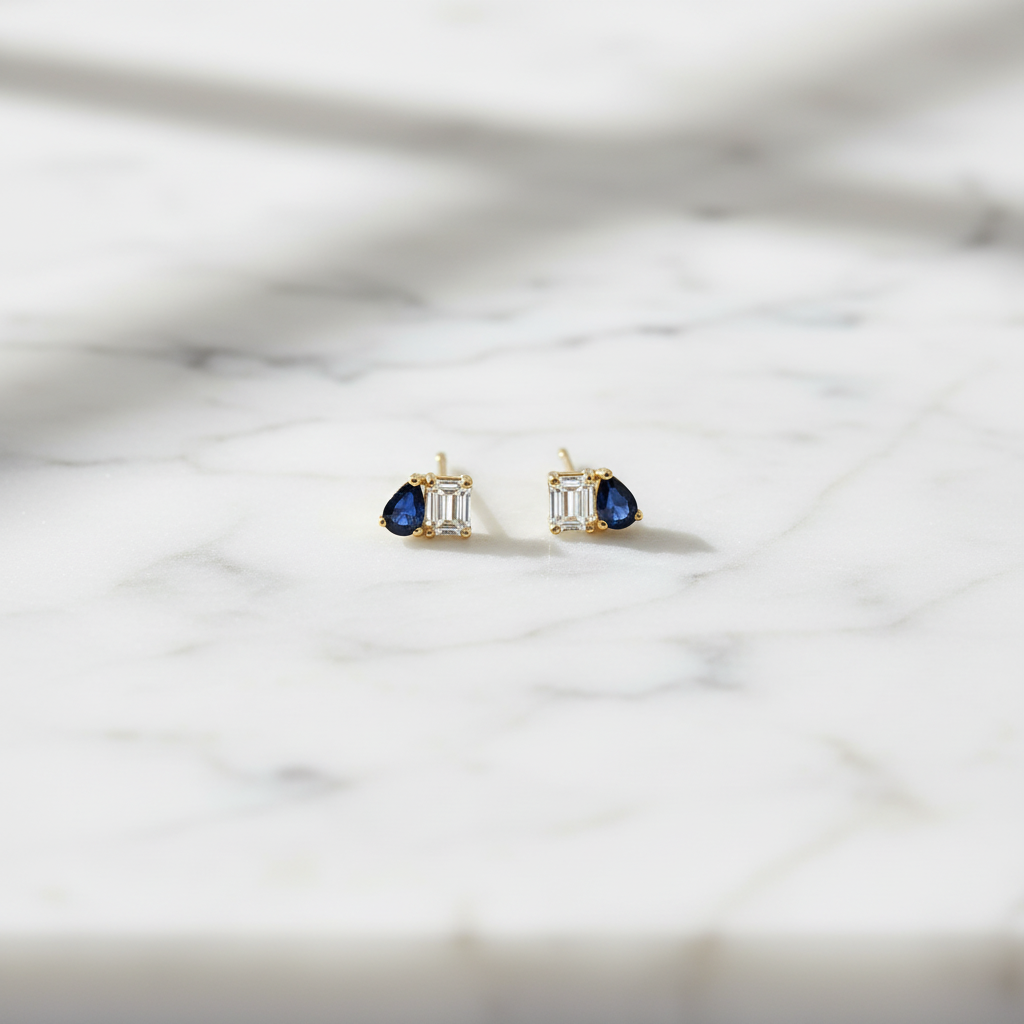 ER426237. 14k Solid Gold Diamond and Gemstone Fancy Stud Earrings