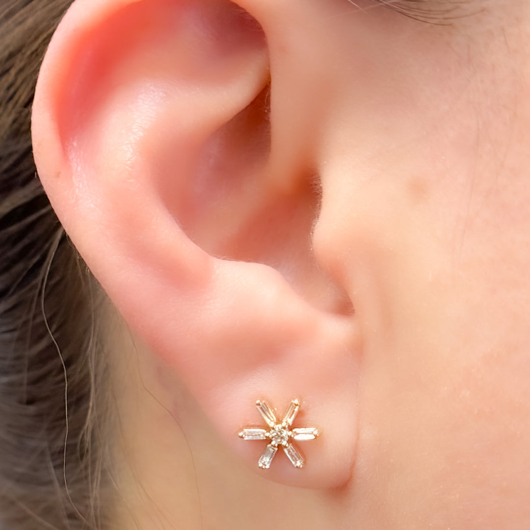Buy 14K Solid Gold Flower Diamond Studs