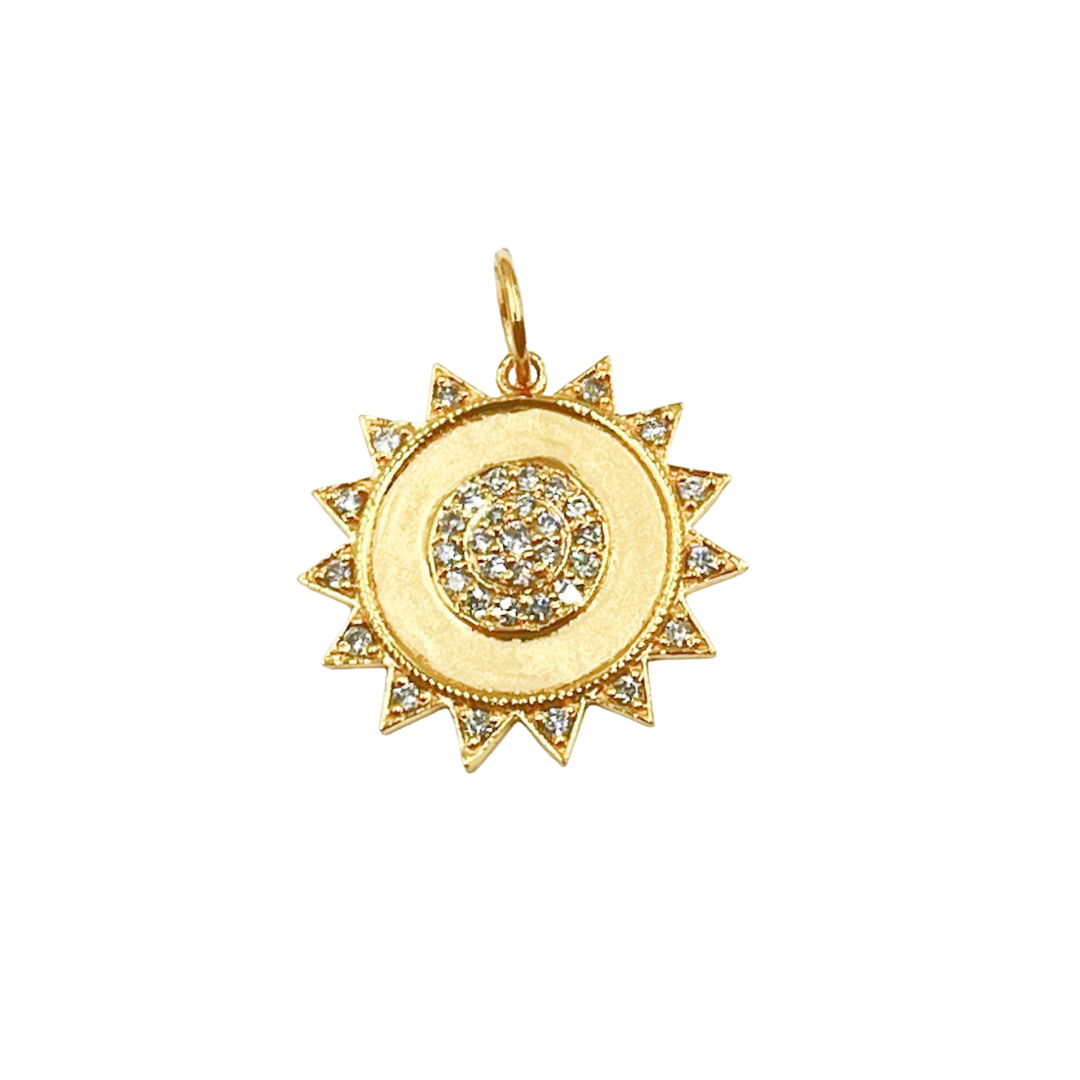 14K Solid Gold Diamonds Sun Charm. GDP184