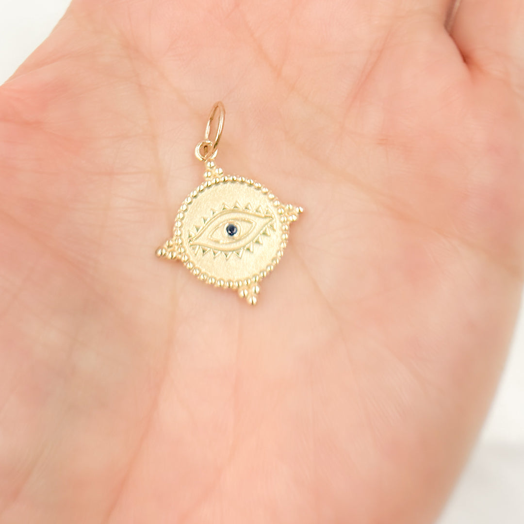 GDP183. 14K Solid Gold Round Eye Charm with Gemstone