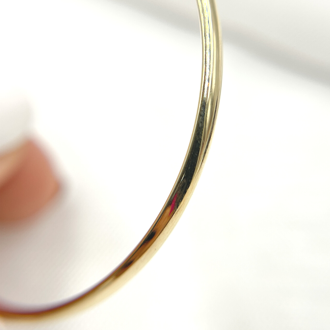 GER159. 14K Solid Gold Hollow Smooth Hoop