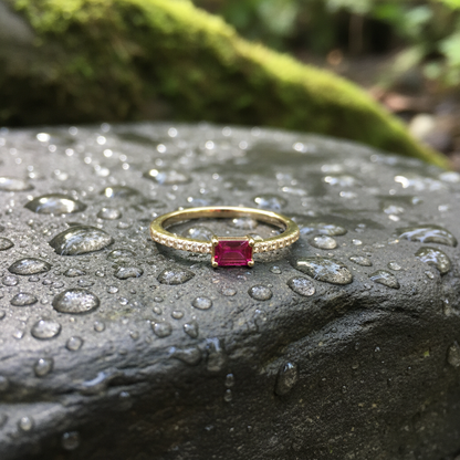 RN413847. 14K Solid Gold Diamond and Gemstone Ring
